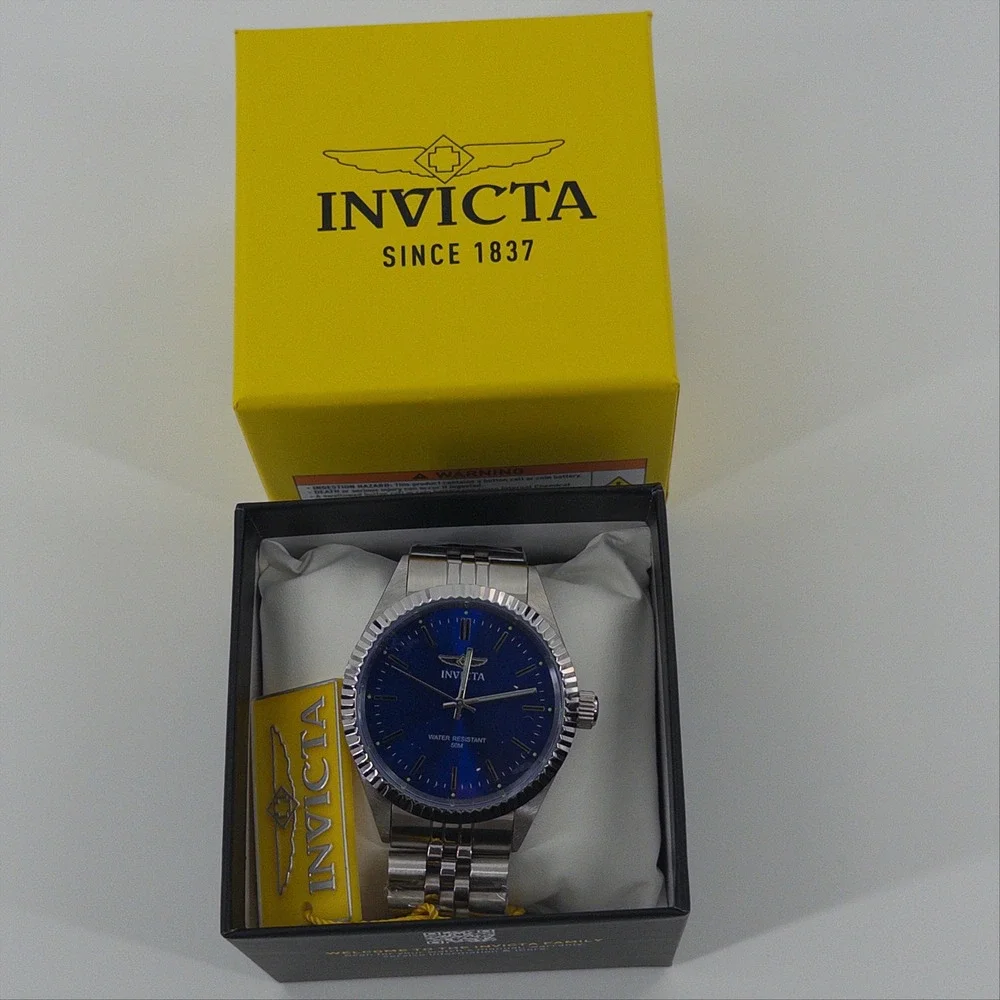Invicta Specialty Watch Men OS Blue Dial Silver Stainless Steel Fluted NWT